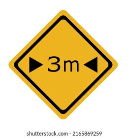 road signs ahead The maximum width of the car is 3 meters.Traffic signs, black signs on a yellow background.Drive slowly and be more careful.Isolated vector illustration on a white background.
