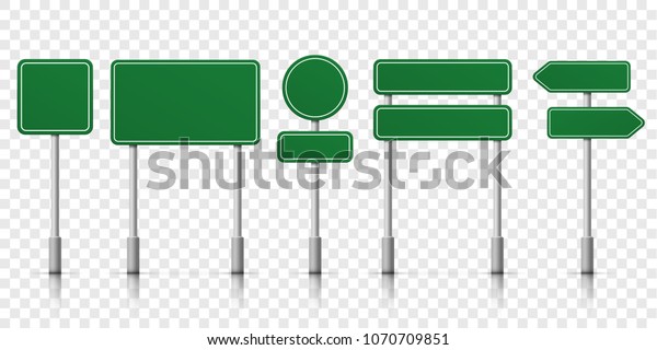 Road signs blank icons. Vector green plate road\
signs templates for\
direction