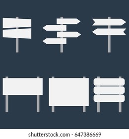 Road signs board flat design icon set on blue background. Vector illustration icon sign concept.