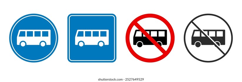 Road signs with bus icons. Set of traffic symbols. Vector illustration