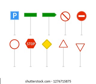 Road signs collection isolated on white background. Vector illustration.