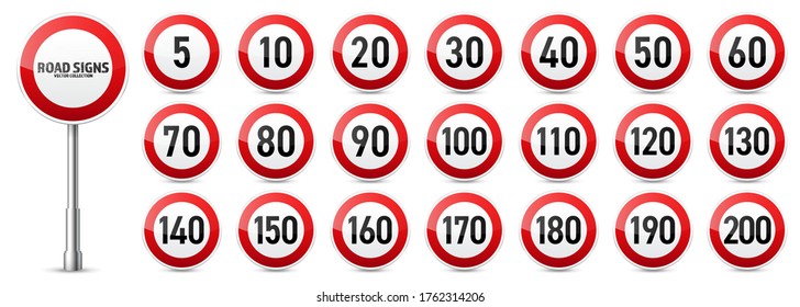 Road signs collection. Traffic control sign. Speed limit. Vector illustration.