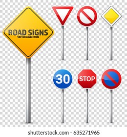 Road signs collection. Road traffic control.Lane usage.Stop and yield. Regulatory signs.Transparent background.