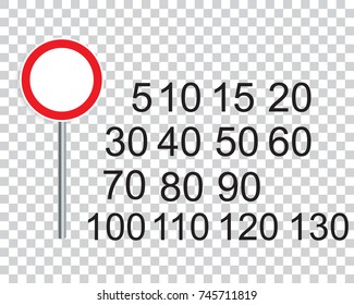 Road signs. Constructor of speed limit signs to five to one hundred and thirty. Vector illustration.