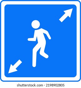 Road signs. Diagonal pedestrian crossing. The man with the arrows. Vector image.