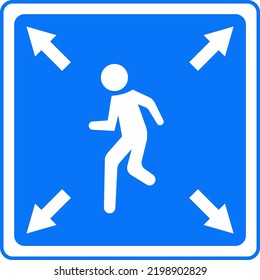 Road signs. Diagonal pedestrian crossing. The man with the arrows. Vector image.