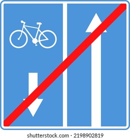Road signs. The end of the road with a lane for cyclists. Square sign. Vector image.