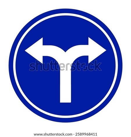 road signs for fork roads. white arrow on a blue circle background.