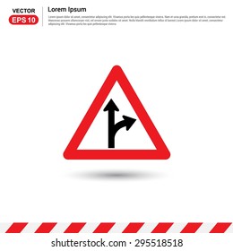Road signs. Go Straight - Turn Right - Form in Road Sign - Red triangle Traffic sign icon
