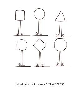 Road signs. Hand drawn vector illustration.