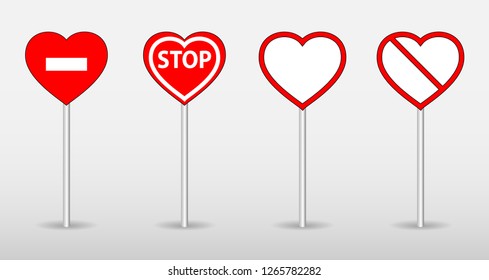 Road signs heart shape. 4 pieces on grey background