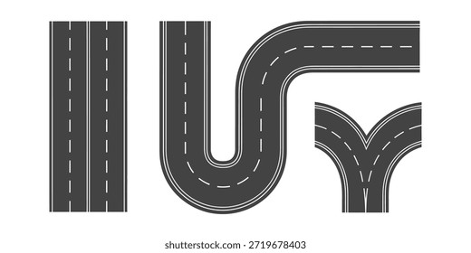 Sinalização rodoviária e autoestradas com diferentes tipos de curva