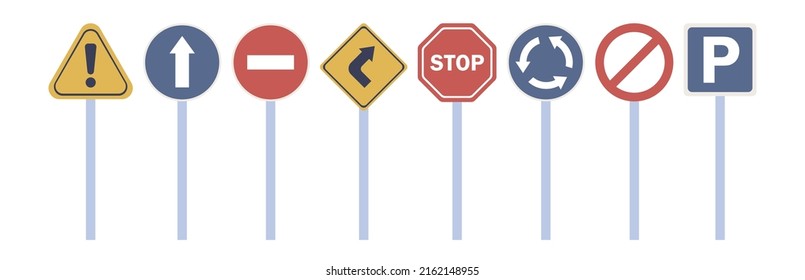 Conjunto de iconos de señales de tráfico. Señal de tráfico. Ilustración plana del vector 