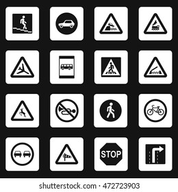 Road signs icons set in simple style. Traffic signs set collection vector illustration