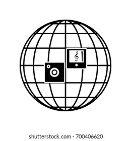 Road signs illustration. Vector. Black icon on black globe at white background. Isolated.