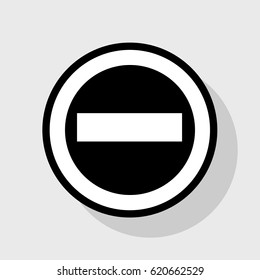 Road signs illustration. Vector. Flat black icon in white circle with shadow at gray background.