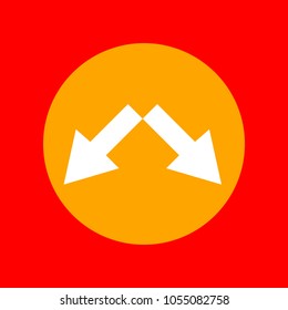 Road signs illustration. Vector. Orange icon with white holes if exist at red background. Isolated.
