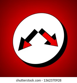 Road signs illustration. Vector. Perspective view of white icon with black outline at reddish background.