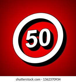 Road signs illustration. Vector. Perspective view of white icon with black outline at reddish background.