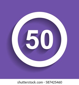Road signs illustration. Vector. White icon with soft shadow on grape violet background.