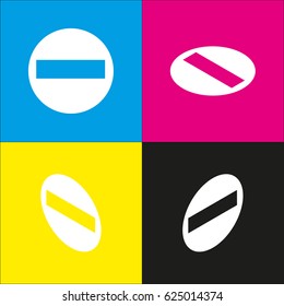 Road signs illustration. Vector. White icon with isometric projections on cyan, magenta, yellow and black backgrounds.