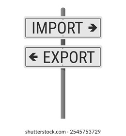 Verkehrszeichen "Import" und "Export" für internationalen Handel und Logistik. Vektorgrafik einzeln auf weißem Hintergrund. EPS10