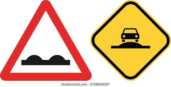 Road signs indicating speed bumps