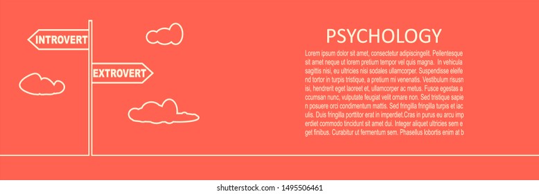 Road signs with Introvert and Extrovert text pointing in opposite directions. Horizontal thin line style web banner.