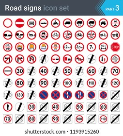 Road signs isolated on white background. Prohibition and speed limit signs. High quality traffic road signs.