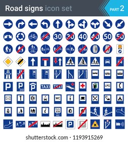 Road signs isolated on white background. Mandatory and information signs. High quality traffic road signs.