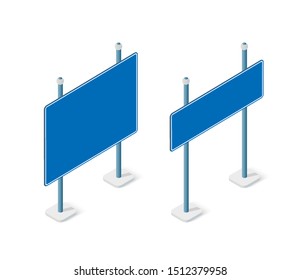 Road signs isometric set street object for highway information traffic direction transportation.