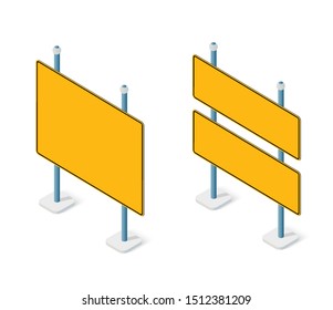 Road signs isometric set street object for highway information traffic direction transportation.