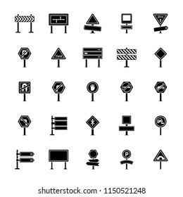 Road Signs and Junctions Glyph Vector Icons Collection