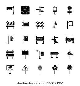 Road Signs and Junctions Glyph Vector Icons Set