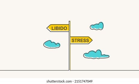 Road signs with libido and stress text pointing in opposite directions