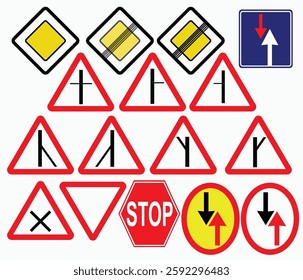 Road signs of Light Crossing Merging Stop Crossing Single road 