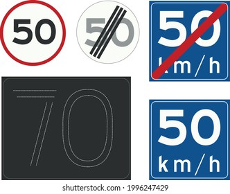 Road signs in the Netherlands, speed restrictions.