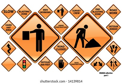 Road Signs ORANGE Series: 22 Different Detailed US/Australian Style Road Signs