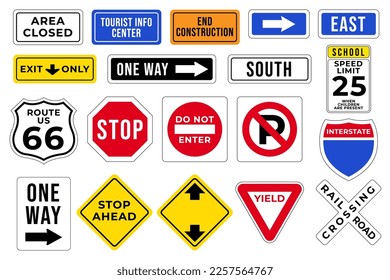 Road Signs. Orientation on the highway for drivers. Vector illustration