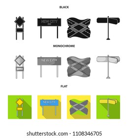 Road signs and other web icon in black, flat, monochrome style.Road junctions icons in set collection.