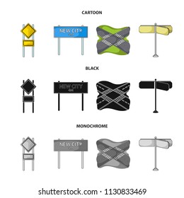 Road signs and other web icon in cartoon,black,monochrome style.Road junctions icons in set collection.