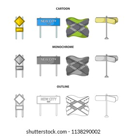 Road signs and other web icon in cartoon,outline,monochrome style.Road junctions icons in set collection.
