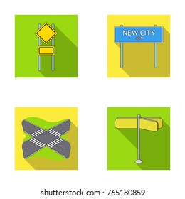 Road signs and other web icon in flat style.Road junctions icons in set collection.