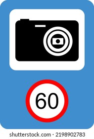 Road signs. Photo fixation of the movement of the transport more than 60 kmh. Vector image.