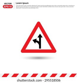 Road signs. Proceed straight or turn left - Red triangle Traffic sign icon
