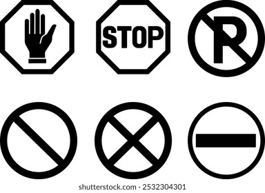Señales de tráfico que prohíben el estacionamiento. Iconos del vector. Sin estacionamiento, parada, espera y entrada