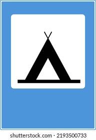 Road signs of the service. Camping. Vector image on a blue background.