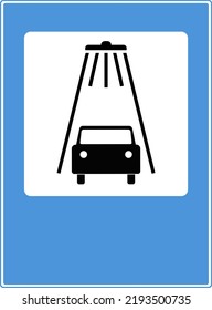 Road signs of the service. Car washing. Vector image on a blue background.