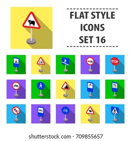 Road signs set icons in flat style. Big collection of road signs vector symbol stock illustration