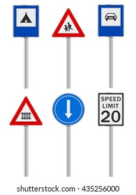 Road signs set on a white background.